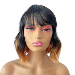 Wig Wigs Bangs Hair Women Short Synthetic Cosplay Wavy Orange Black
